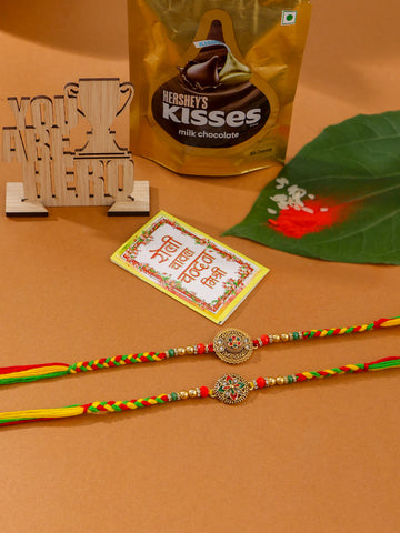 NVR Men Set of 2 Multicolor Floral Design Artificial Stones Thread Rakhi Combo