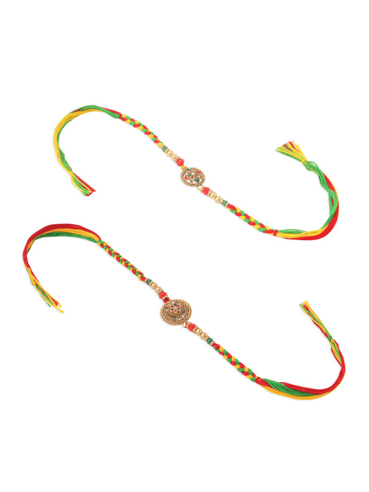 NVR Men Set of 2 Multicolor Floral Design Artificial Stones Thread Rakhi Combo