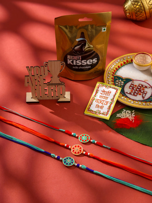 NVR Men Set of 3 Floral Design Multicolor Artificial Beads Thread Rakhi Combo