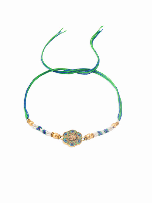 NVR Men Peacock Design Multicolor Artificial Stones & Pearls Thread Rakhi Combo