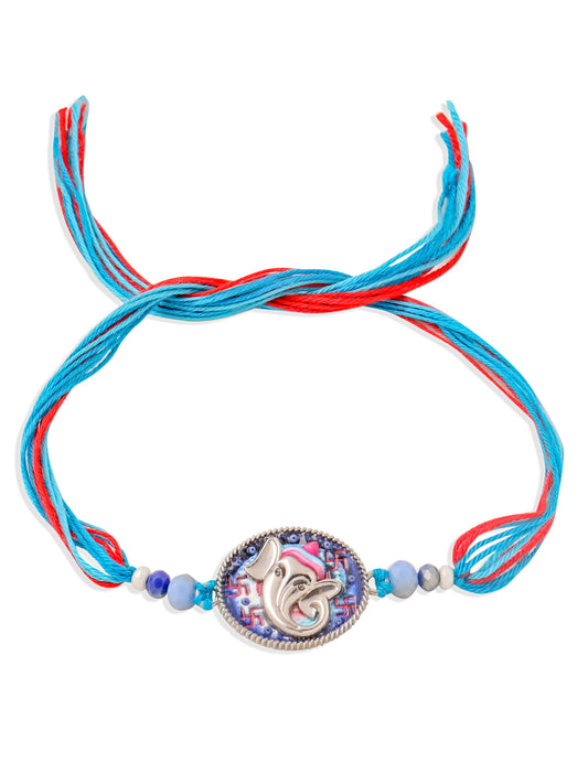 NVR Men Red & Blue Ganesh Ji Thread Rakhi, Combo for Rakshabandhan