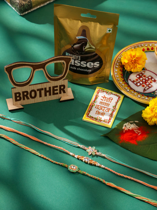 NVR Men Set of 3 Floral Design Multicolor Artificial Stones & Pearls Thread Rakhi Combo