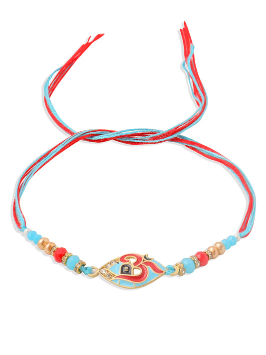 NVR Men Red & Blue Artificial Stones and Beads Om Thread Rakhi Combo