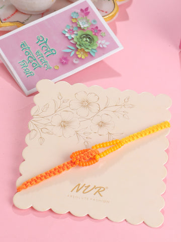 NVR Men's Multicolor Pearls Thread Rakhi with Roli Chawal Chandan & Mishri