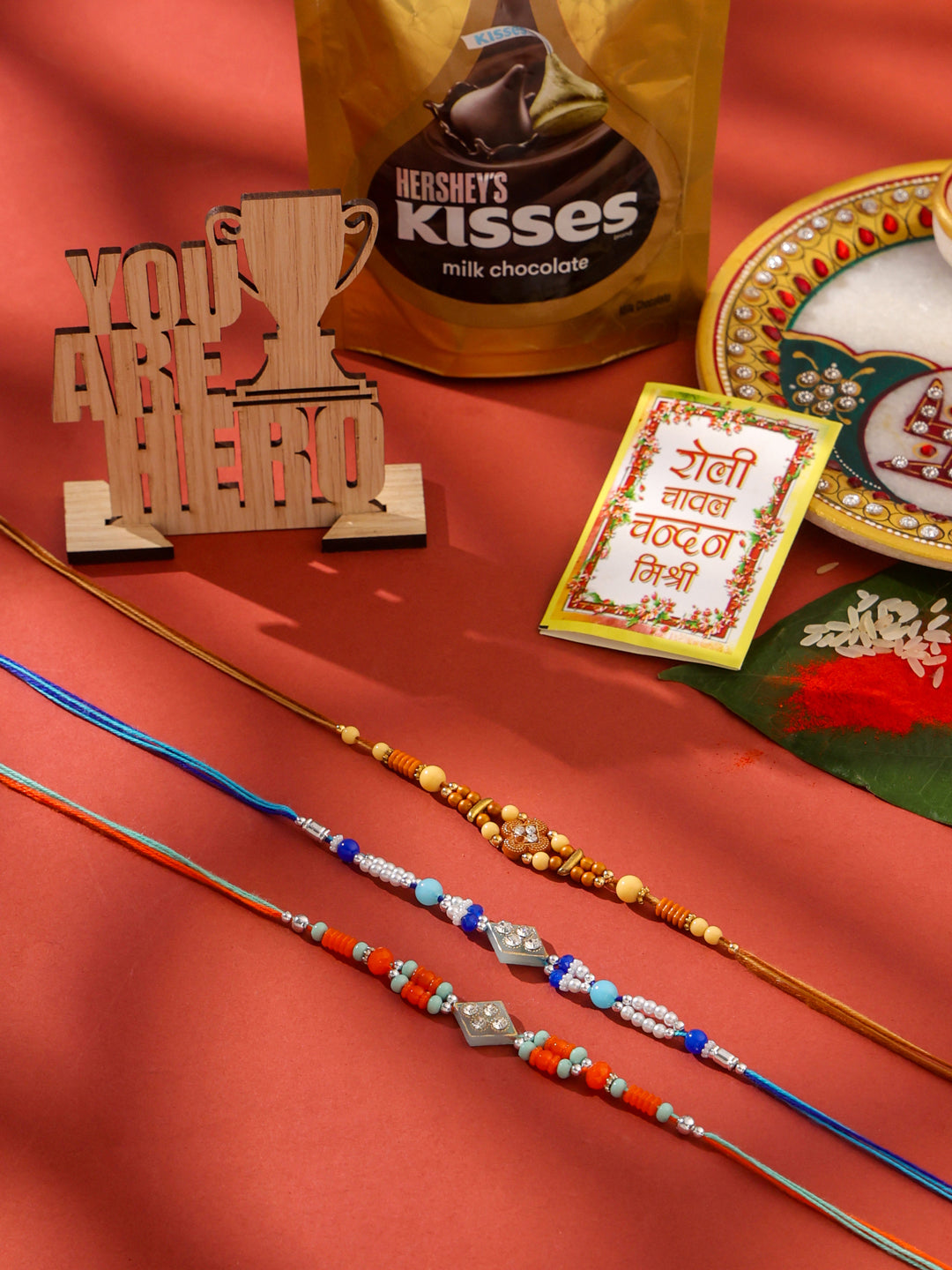 NVR Men Set of 3 Multicolor Artificial Stones and Beads Rakhi Combo