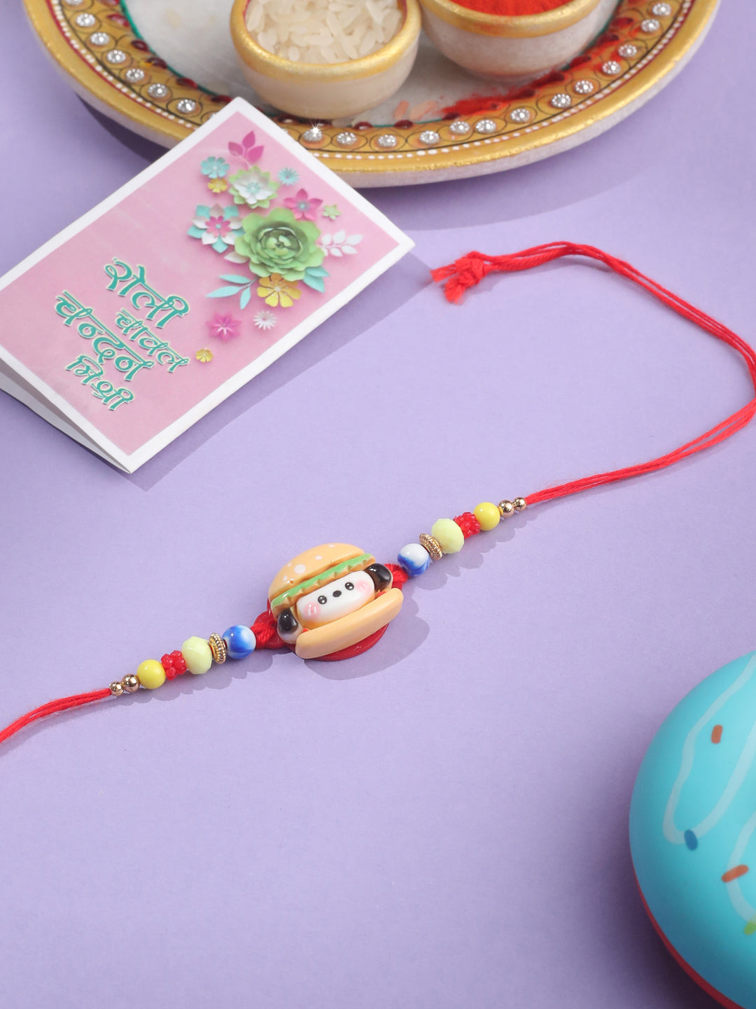 NVR Kids Cartoon Character Multicolor Artificial Beads Rakhi with Roli Chawal Chandan & Mishri
