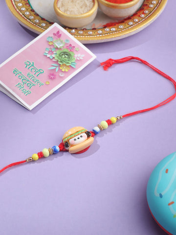 NVR Kids Cartoon Character Multicolor Artificial Beads Rakhi with Roli Chawal Chandan & Mishri