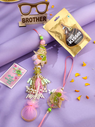 NVR Set of 2 Handcrafted Multicolor Pearls Bhaiya Bhabhi Rakhi Combo