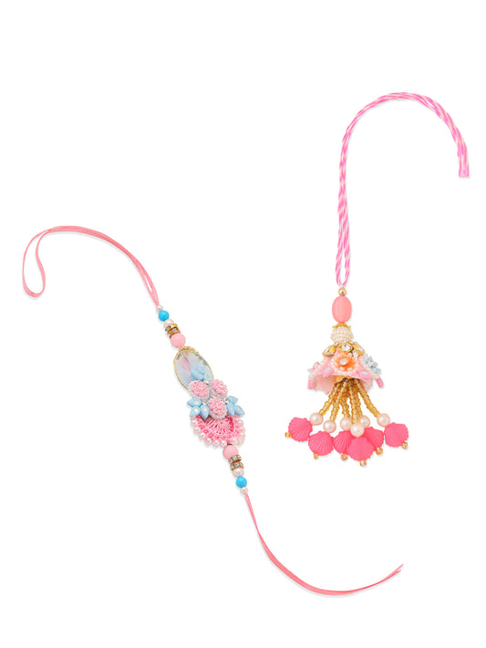 NVR Set of 2 Multicolor Handcrafted Artificial Stones & Pearls Bhaiya Bhabhi Rakhi Combo