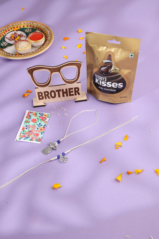 NVR Set of 2 Silver Toned Pearls & Beads Bhaiya Bhabhi Rakhi Combo