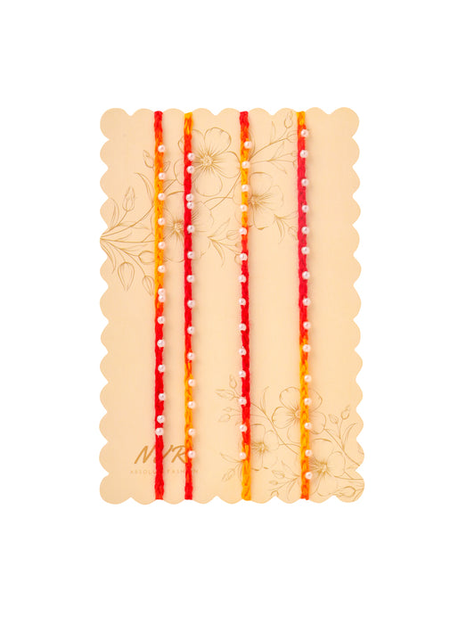 NVR Men Set of 4 Pearls Traditional Red Thread Rakhi, Combo for Rakshabandhan
