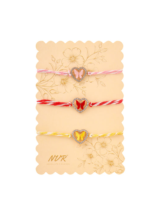 NVR Men Set of 3 Heart Shape Multicolor Artificial Stones Thread Rakhi Combo