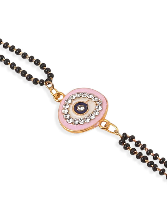 NVR Set of 2 Pink Round Shape Artificial Stones Bhaiya Bhabhi Rakhi Combo