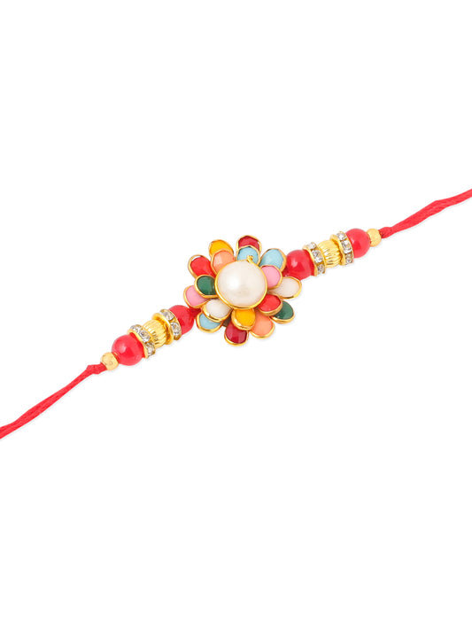 NVR Men Multicolor Beads & Pearls Floral Design Thread Rakhi, Combo for Rakshabandhan