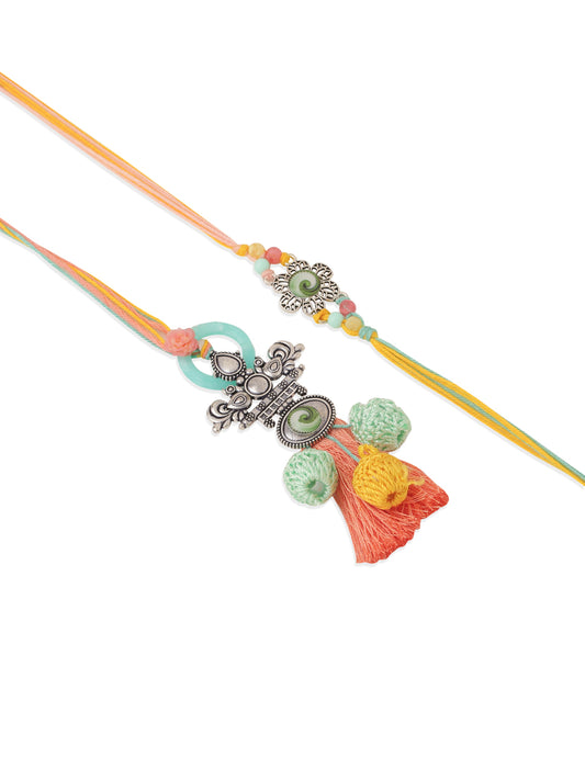 NVR Set of 2 Artificial Beads Traditional Bhaiya Bhabhi Pair Rakhi Combo