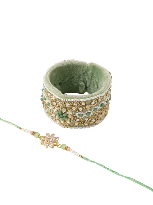 NVR Set of 2 Green Artificial Stones Bhaiya Bhabhi Rakhi Set, Combo for Rakshabandhan