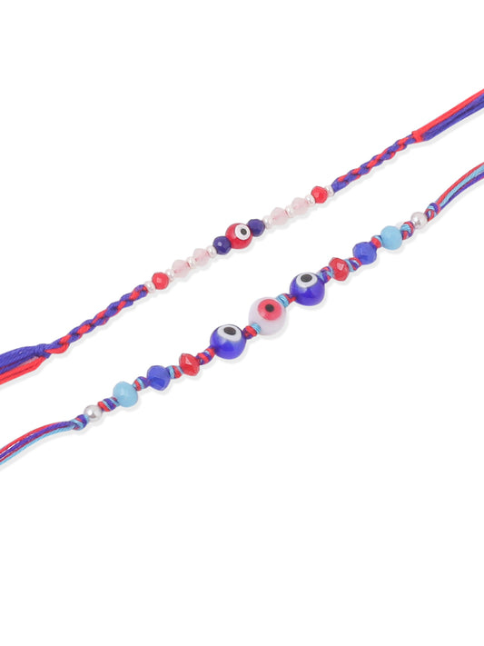 NVR Men Multicolor Evil Eye Artificial Beads Thread Rakhi, Combo for Rakshabandhan