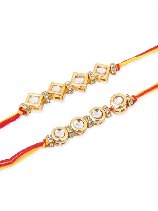 NVR Men's Set of 2 Multicolor Kundan Studded Thread Rakhi, Combo for Rakshabandhan