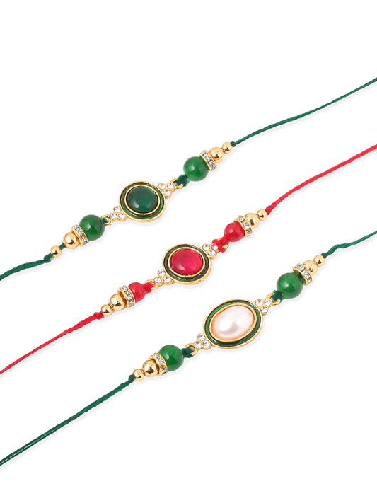 NVR Men Set of 3 Multicolor Artificial Beads & Pearls Thread Rakhi Combo