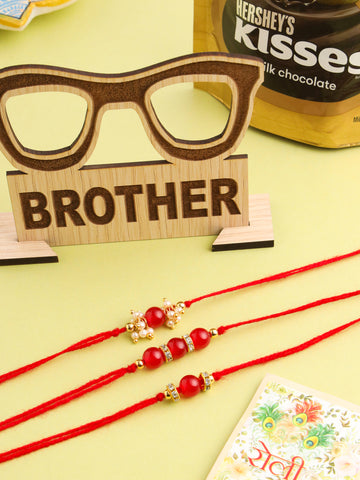 NVR Men Set of 3 Red Artificial Beads & Pearls Thread Rakhi, Combo for Rakshabandhan