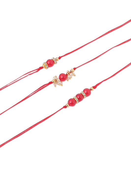 NVR Men Set of 3 Red Artificial Beads & Pearls Thread Rakhi, Combo for Rakshabandhan