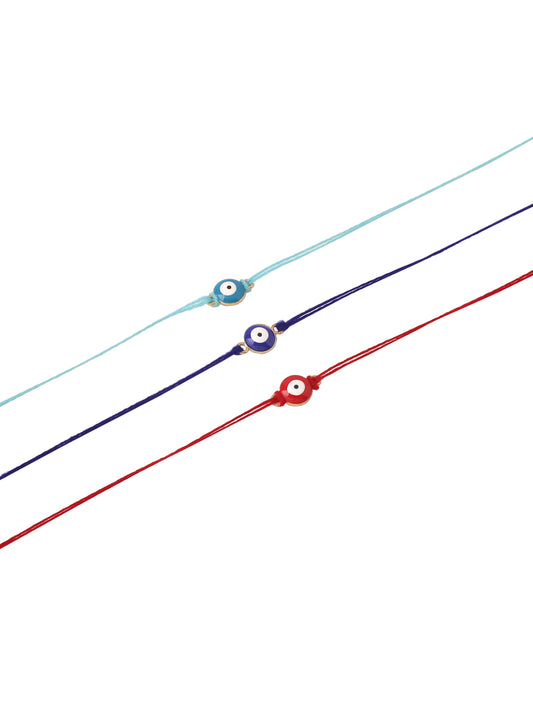 NVR Set of 3 Multicolor Evil Eye Men's Thread Rakhi with Roli Chawal Chandan & Mishri