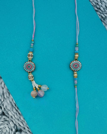 NVR Set of 2 Floral Design Bhaiya Bhabhi Rakhi with Roli Chawal Chandan Mishri