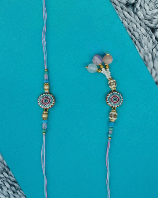 NVR Set of 2 Floral Design Bhaiya Bhabhi Rakhi with Roli Chawal Chandan Mishri