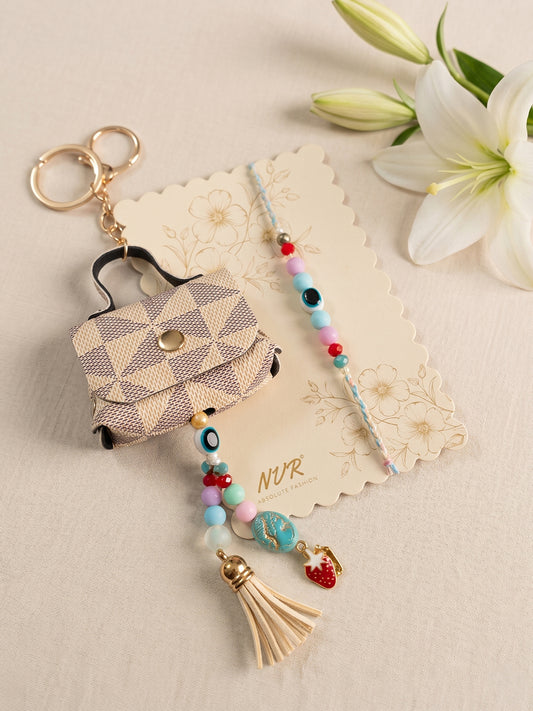 NVR Set of 2 Purse Design Evil Eye & Beads Bhaiya Bhabhi Rakhi With Roli Chawal