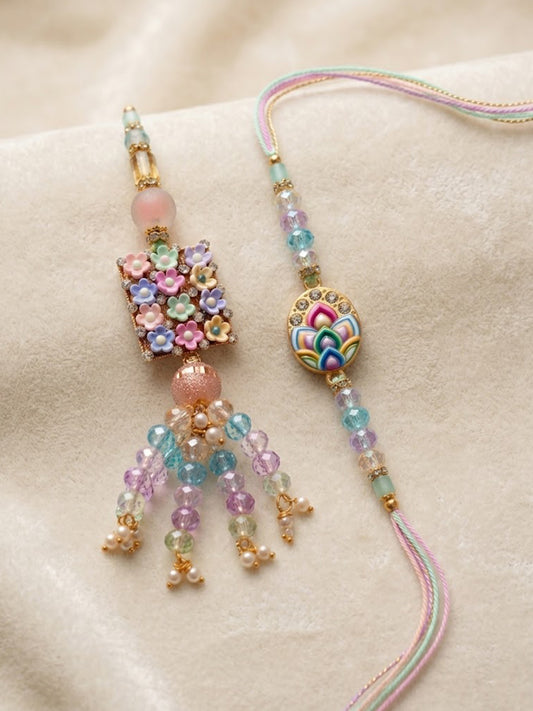 NVR Set of 2 Artificial Beads Traditional Bhaiya Bhabhi Rakhi with Roli Chawal Chandan