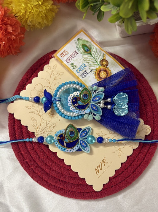 NVR Set of 2 Peacock Design Bhaiya Bhabhi Rakhi with Roli Chawal Chandan Mishri