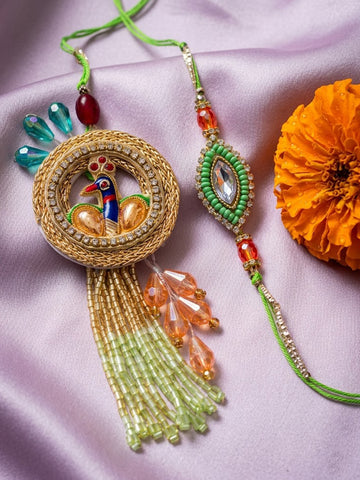 NVR Set of 2 Artificial Stones Designer Bhaiya Bhabhi Rakhi with Roli Chawal Chandan