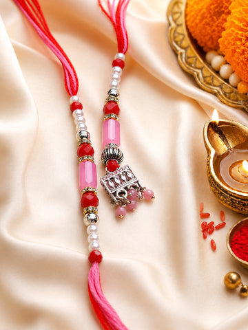 NVR Set of 2 Artificial Beads Jhumka Design Bhaiya Bhabhi Rakhi with Roli Chawal