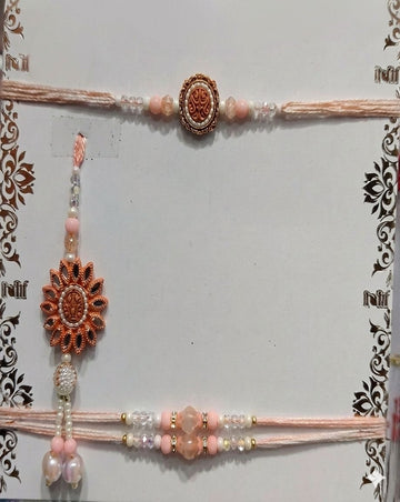 NVR Set of 4 Beaded Family Pack Thread Rakhi with Roli Chawal Chandan Mishri