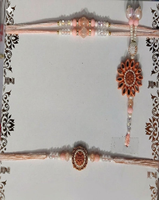 NVR Set of 4 Beaded Family Pack Thread Rakhi with Roli Chawal Chandan Mishri