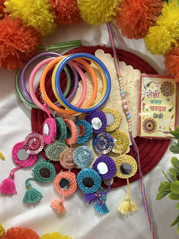 NVR Set of 2 Bangle Style Handcrafted Bhaiya Bhabhi Rakhi with Roli Chawal Chandan Mishri