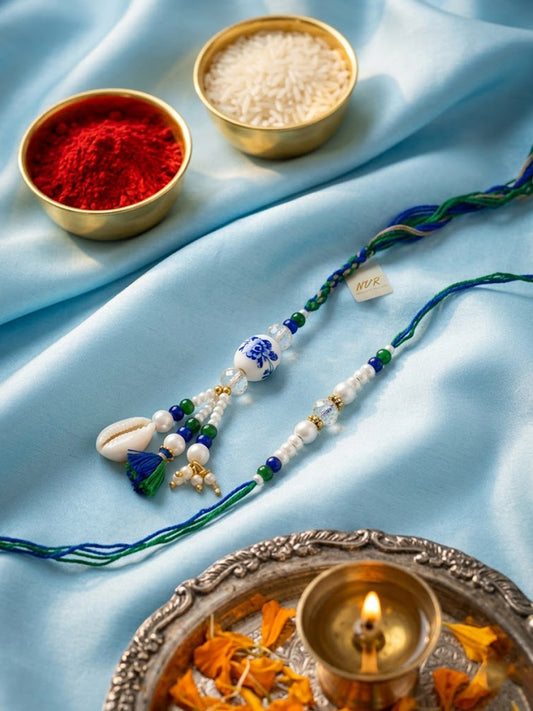 NVR Set of 2 Traditional Bhaiya Bhabhi Rakhi with Roli Chawal Chandan Mishri