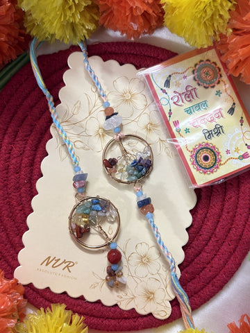 NVR Set of 2 Artificial Stones Bhaiya Bhabhi Rakhi with Roli Chawal Chandan Mishri