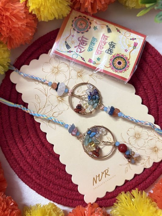 NVR Set of 2 Artificial Stones Bhaiya Bhabhi Rakhi with Roli Chawal Chandan Mishri