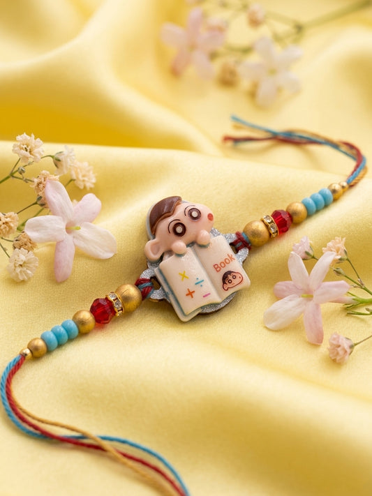 NVR Kids Shinchan Character Artificial Beads Thread Rakhi with Roli Chawal Chandan Mishri