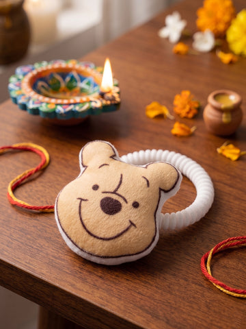 NVR Kids Pooh Character Artificial Beads Rakhi with Roli Chawal Chandan Mishri
