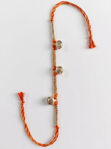 NVR Golden Ghungroo Thread Rakhi with Roli Chawal Chandan Mishri