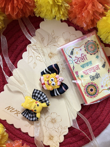 NVR Set of 2 Pikachu Design Kids Rakhi with Roli Chawal Chandan Mishri