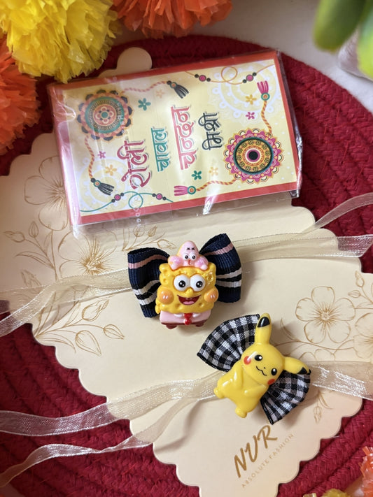 NVR Set of 2 Pikachu Design Kids Rakhi with Roli Chawal Chandan Mishri