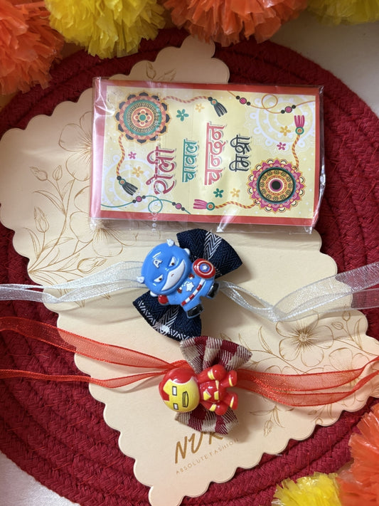 NVR Set of 2 Superhero Kids Rakhi with Roli Chawal Chandan Mishri