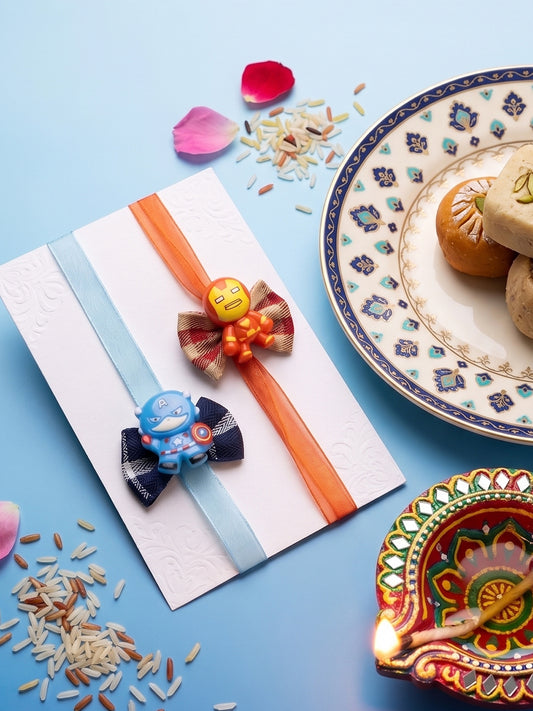 NVR Set of 2 Superhero Kids Rakhi with Roli Chawal Chandan Mishri