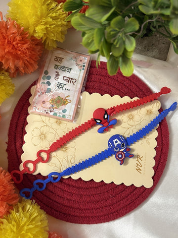 NVR Set of 2 Superhero Kids Rakhi with Roli Chawal Chandan Mishri