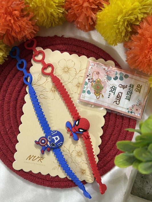 NVR Set of 2 Superhero Kids Rakhi with Roli Chawal Chandan Mishri