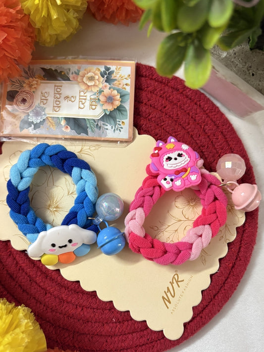 NVR Set of 2 Blue & Pink Kids Rakhi with Roli Chawal Chandan Mishri
