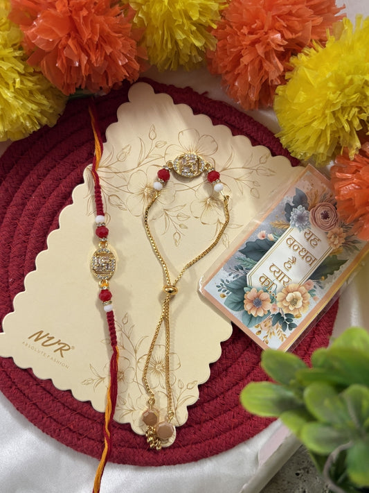 NVR Set of 2 Artificial Stones & Beads Swastik Bhaiya Bhabhi Rakhi With Roli Chawal